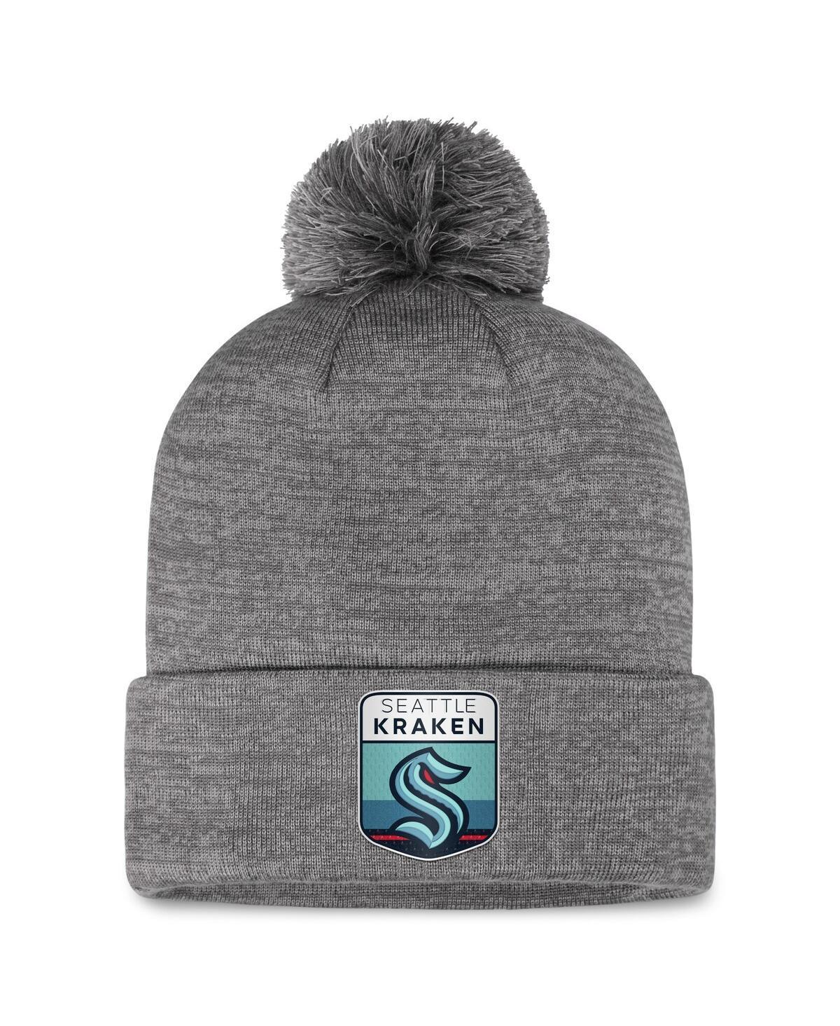 Mens Fanatics Branded Gray Seattle Kraken Authentic Pro Home Ice Cuffed Knit Hat with Pom, Grey Product Image