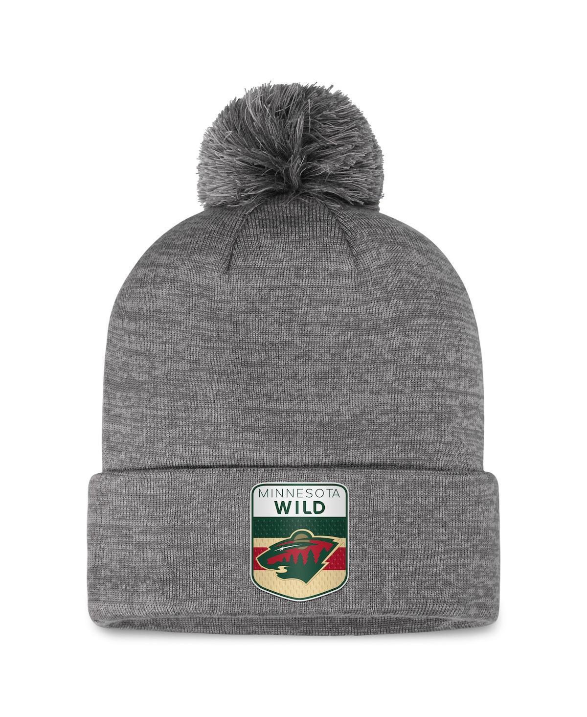 Mens Fanatics Branded  Gray Minnesota Wild Authentic Pro Home Ice Cuffed Knit Hat with Pom Product Image