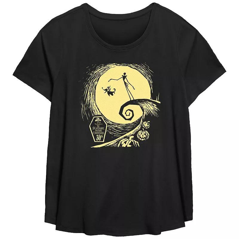 Disneys The Nightmare Before Christmas Jack Skellington Spiral Hill Plus Size Flowy Graphic Tee, Womens Product Image