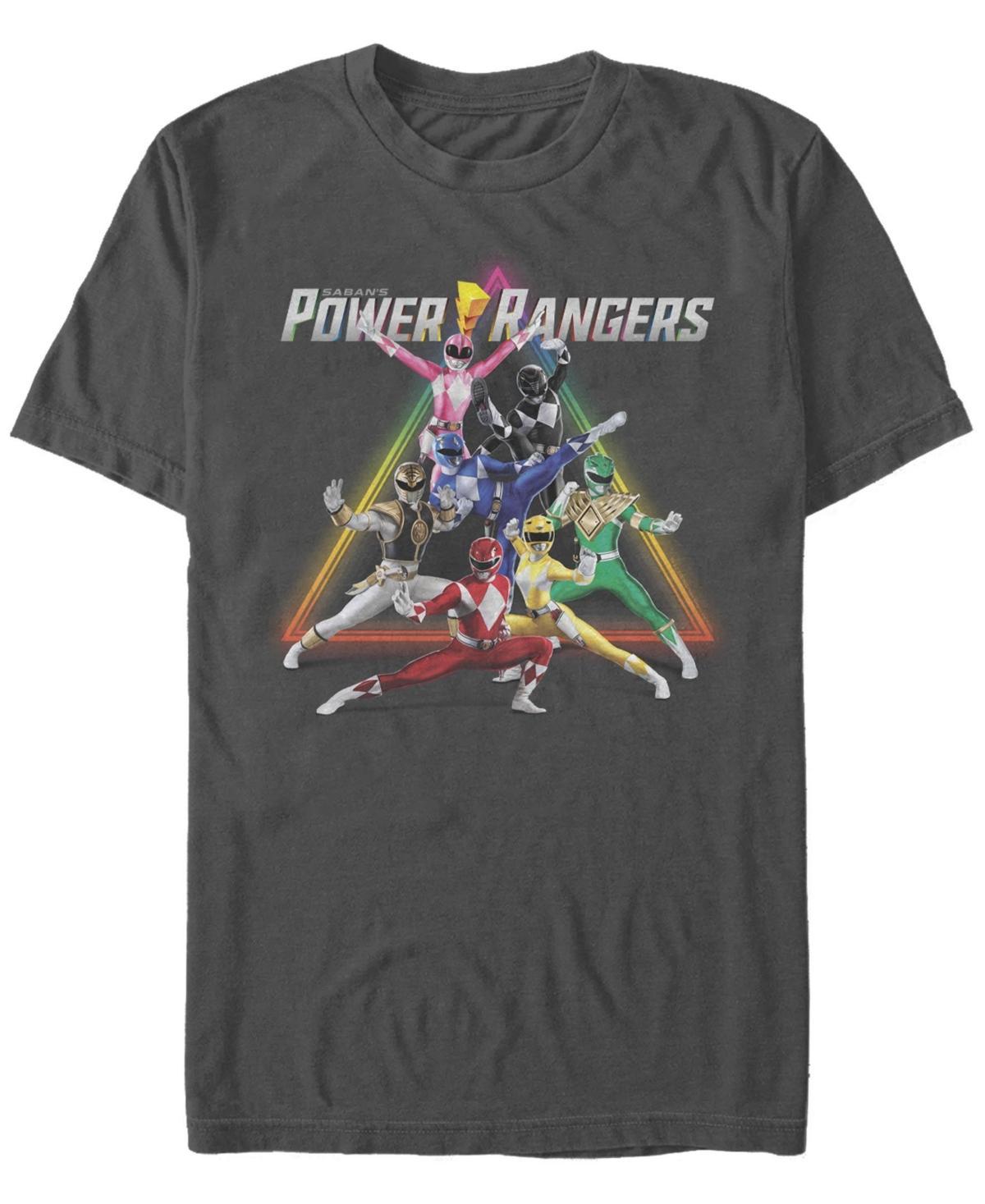 Mens Power Rangers Group Shot Triangle Rainbow Tee Grey Product Image