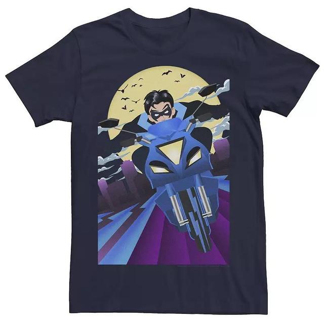 Mens DC Fandome Batman Nightwing Motorcycle Poster Tee Blue Product Image