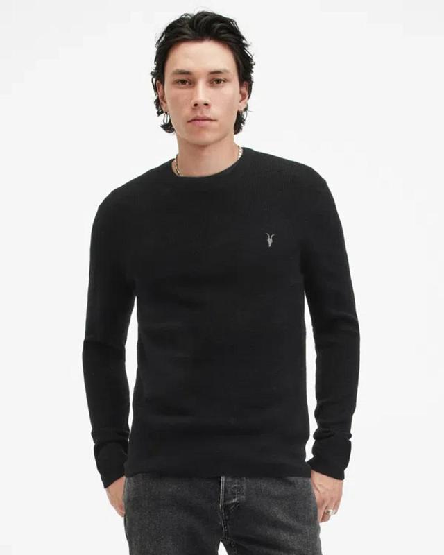 ALLSAINTS Ivar Merino Crew Neck Ramskull Sweater In Black Product Image