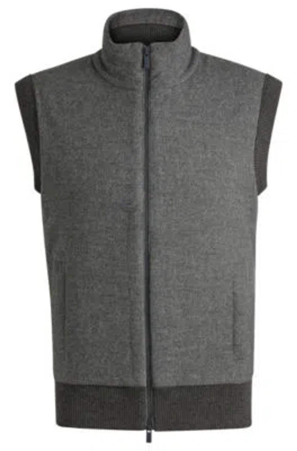 HUGO BOSS Regular-fit Gilet With Brushed-flannel Front In Grey Product Image