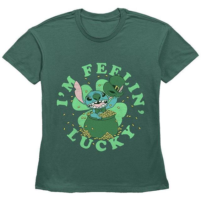 Disneys Lilo & Stitch Im Feeling Lucky Stitch Womens Graphic Tee, Girls Green Product Image