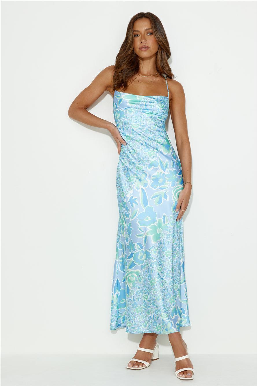 Besties Now Satin Maxi Dress Blue Product Image