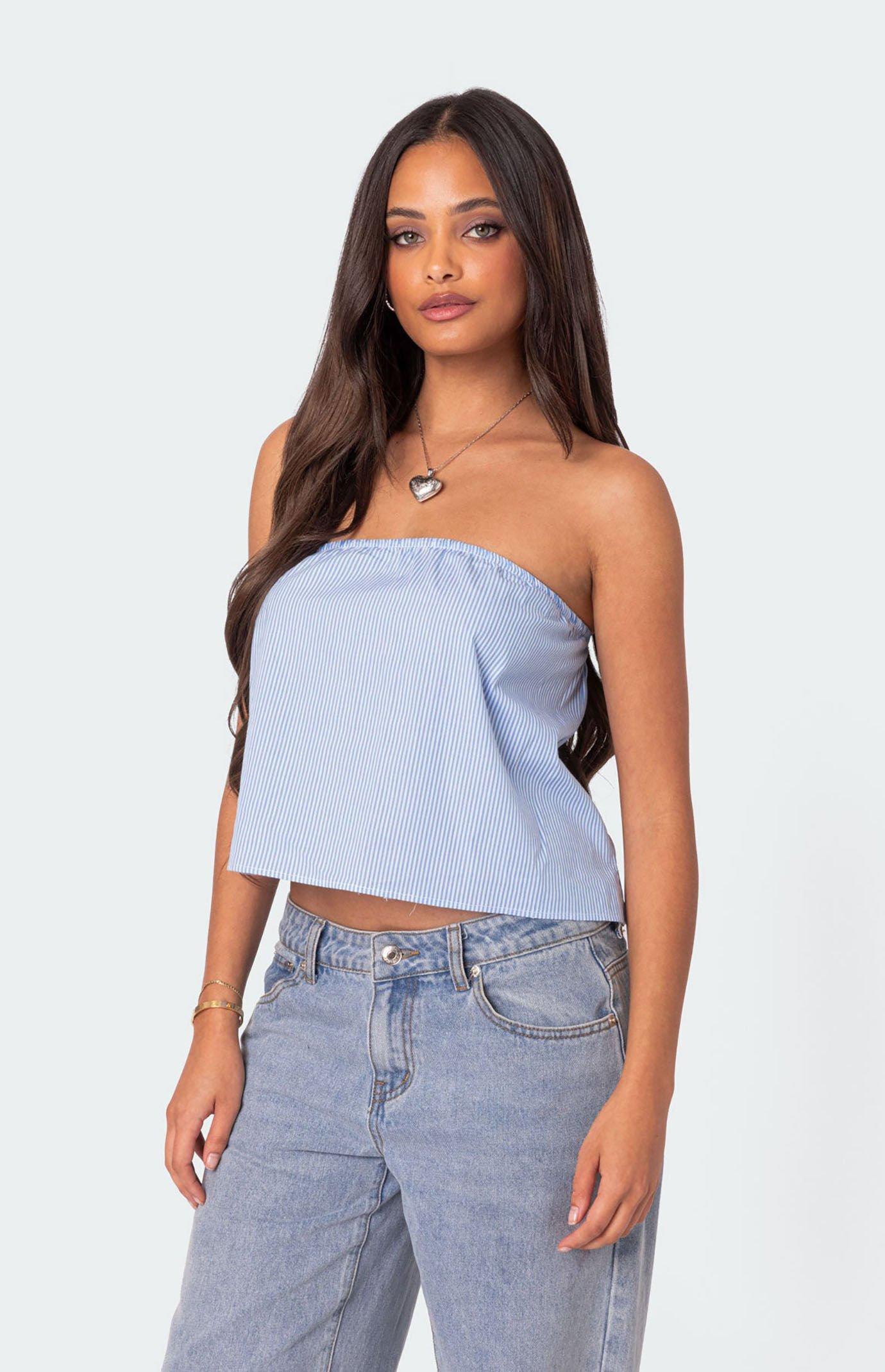 Edikted Womens Toby Striped Tube Top in White Product Image