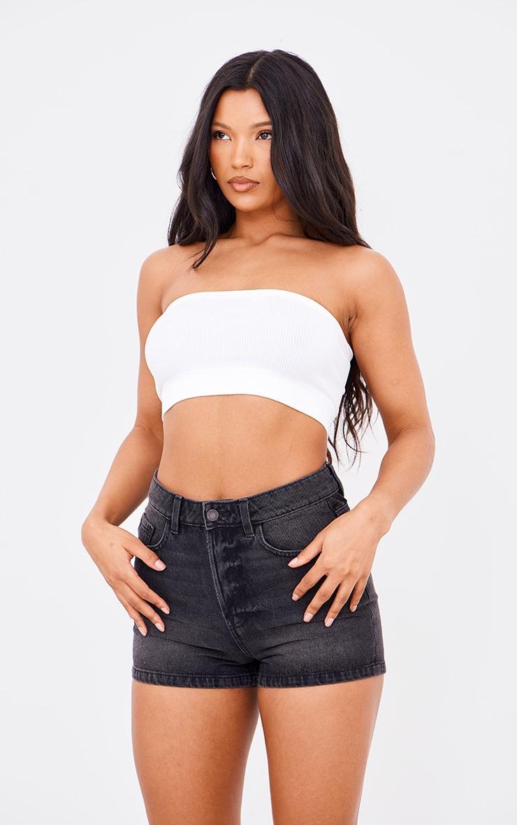 PRETTYLITTLETHING Washed Black Basic Denim Shorts Product Image