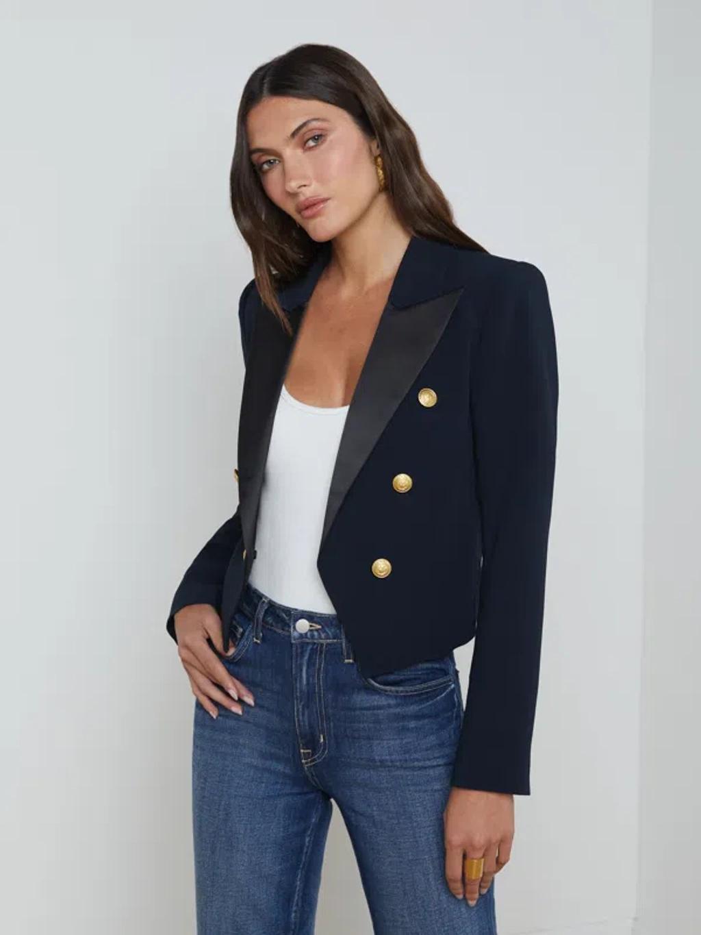 L'agence Kenzie Double-breasted Blazer In Midnight/black Product Image