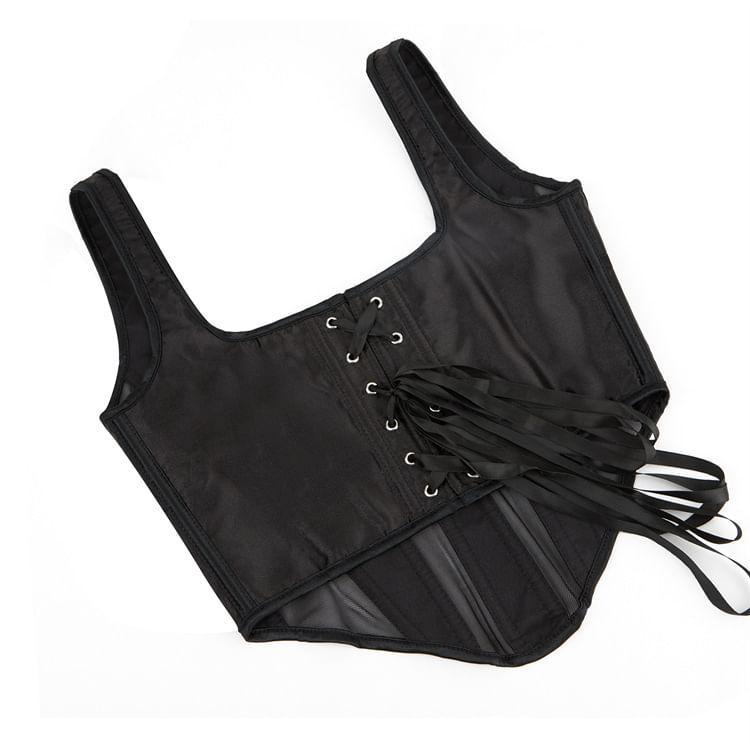 Plain Mesh Panel Bustier Top Product Image