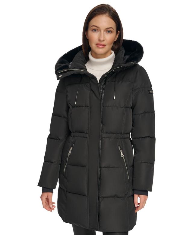 Dkny Womens Faux-Fur-Trim Hooded Anorak Puffer Coat Product Image