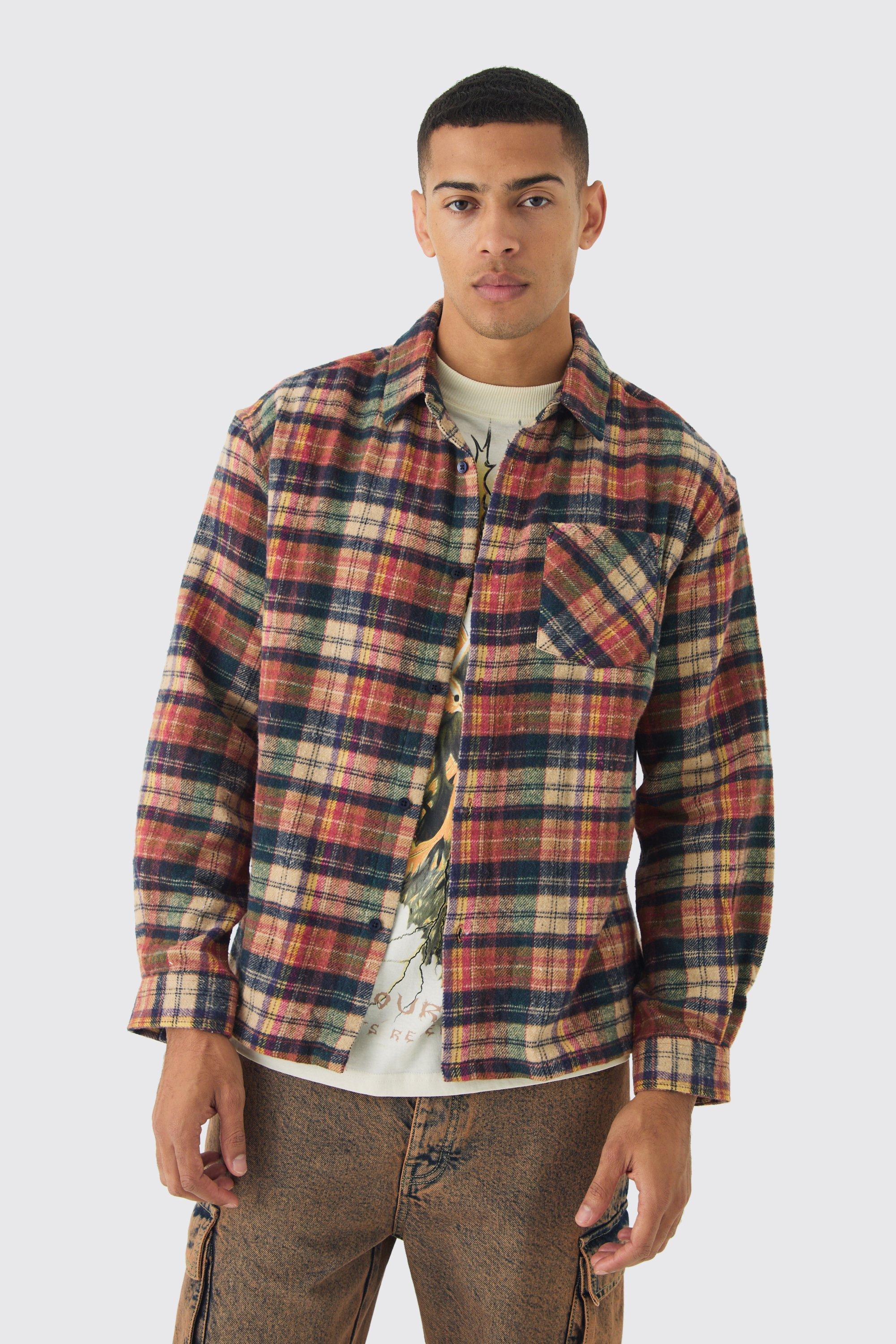 Oversized Flannel Long Sleeve Flannel Shirt | boohooMAN USA Product Image