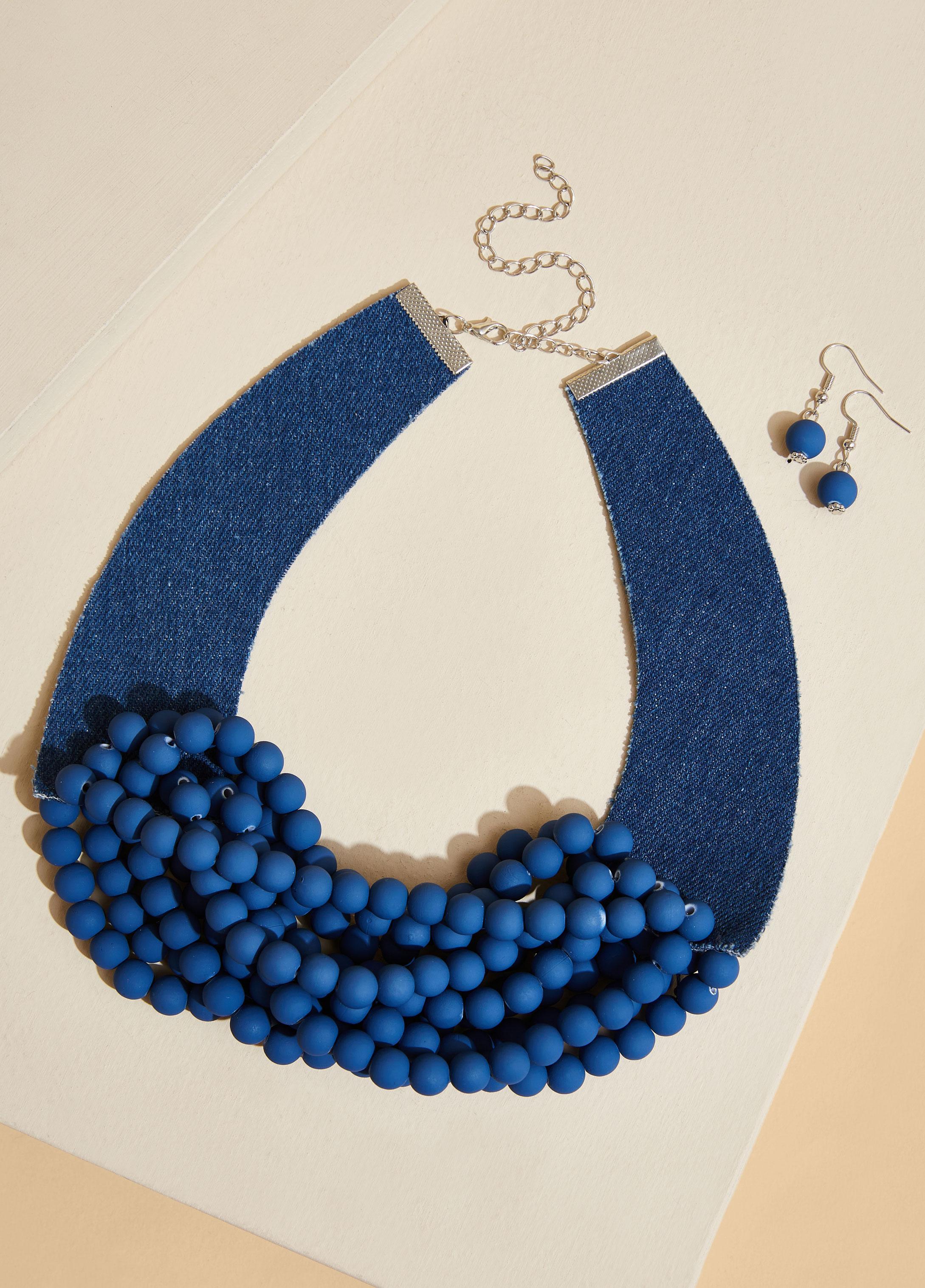 Plus Size Beaded Denim Necklace Set Ashley Stewart Product Image