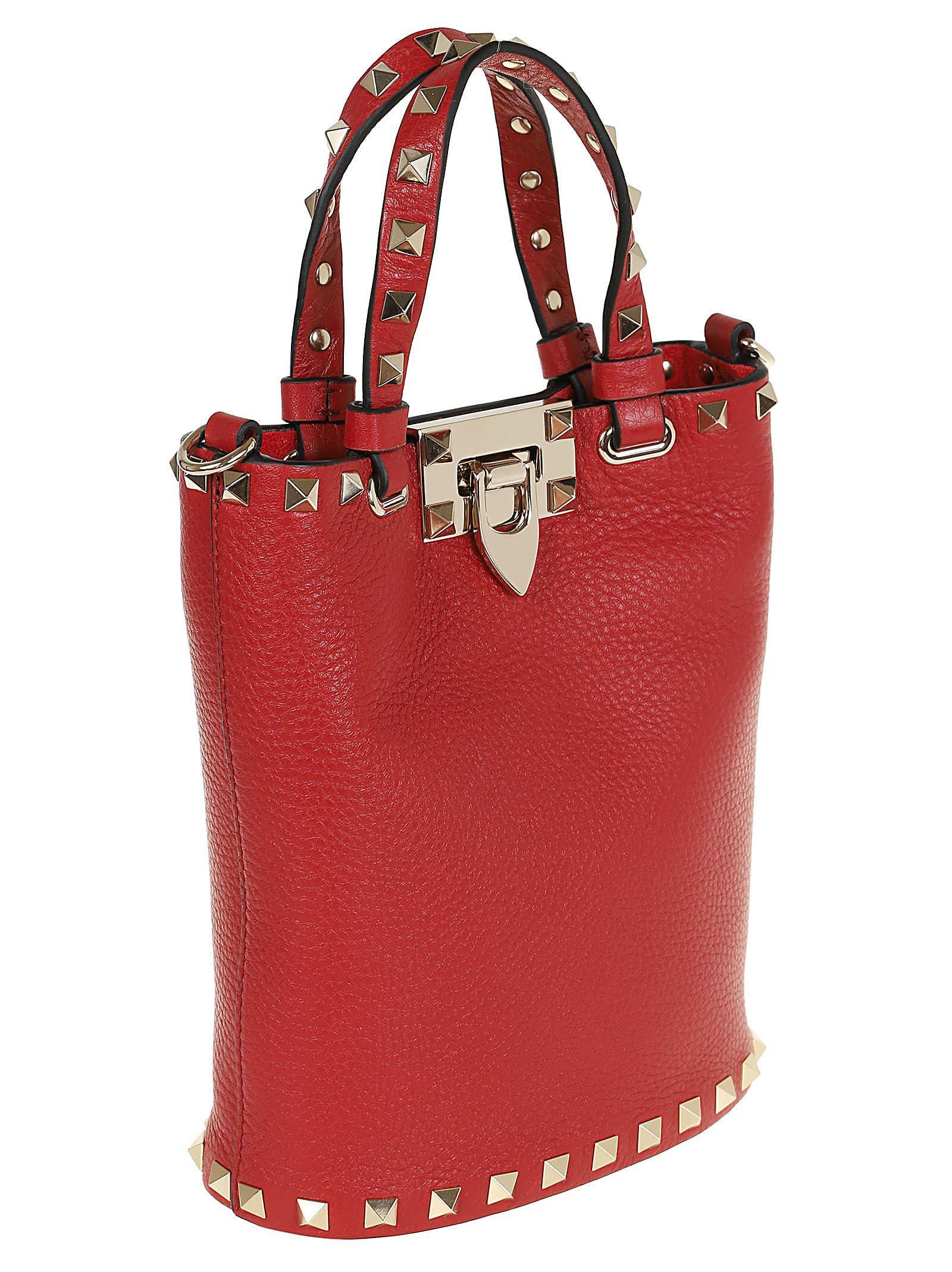 Mini Leather Rockstud Tote Bag In Ro Rosso V Product Image