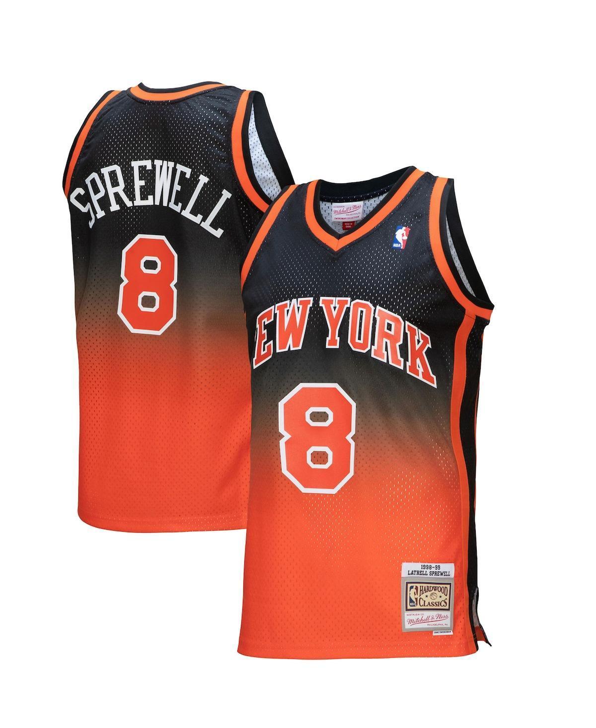 Mens Mitchell & Ness Latrell Sprewell Orange, Black New York Knicks 1998/99 Hardwood Classics Fadeaway Swingman Player Jersey - Orange, Black Product Image