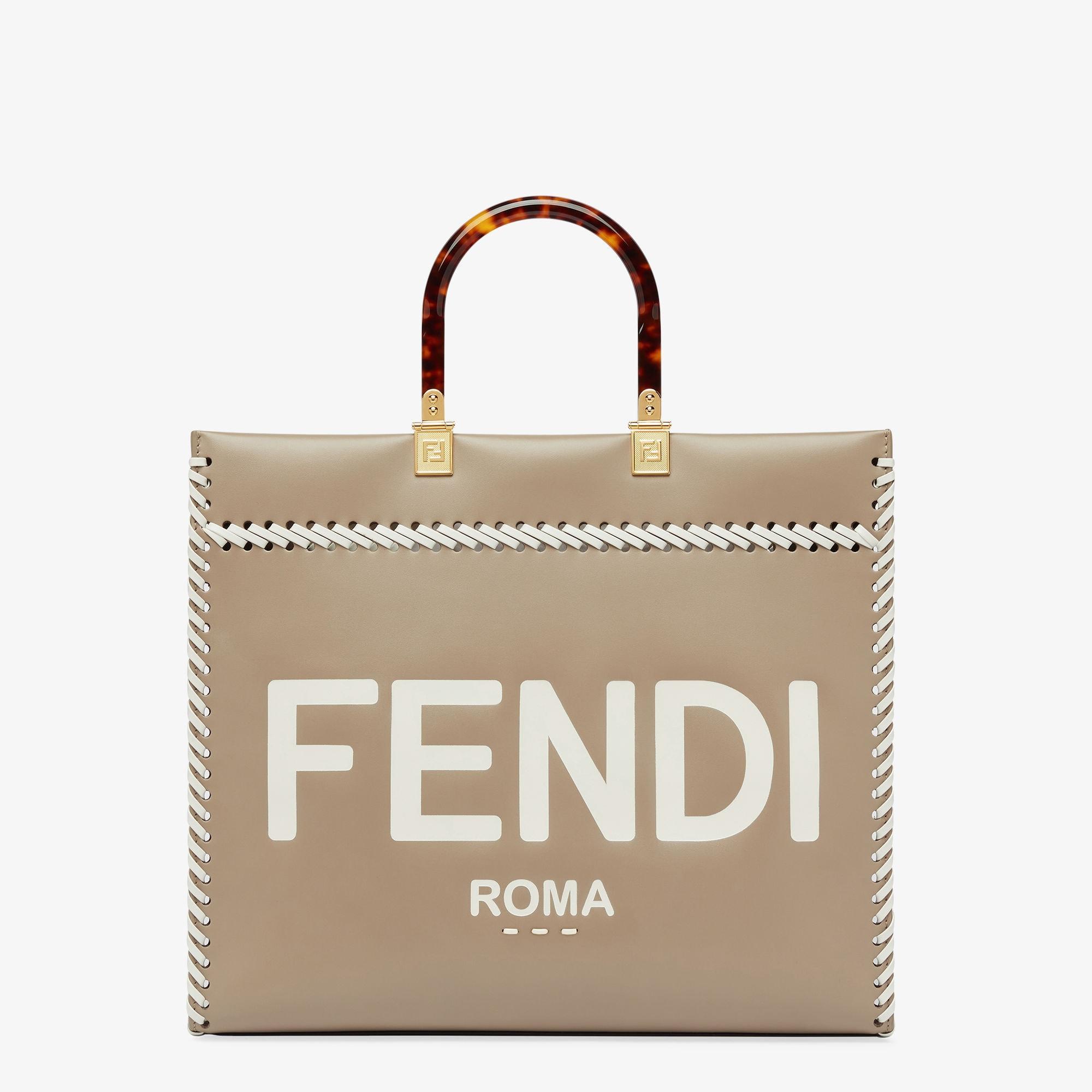 Fendi Sunshine MediumDove gray leather shopper bag with contrasting threading Product Image