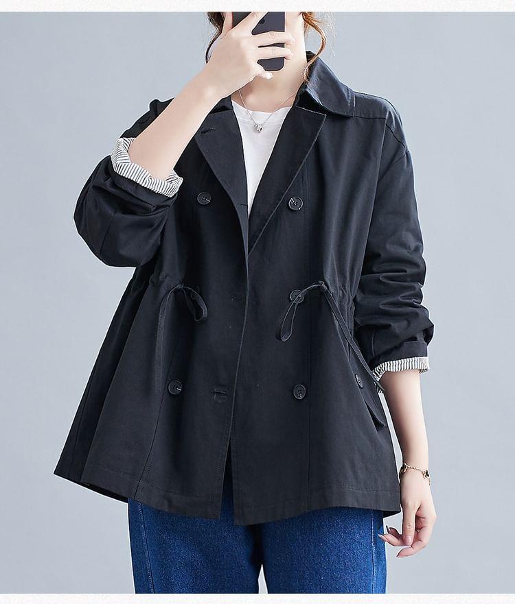 Collar Plain Double-Breasted Trench Jacket Product Image