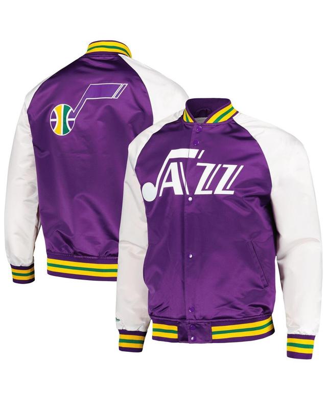 Mens Mitchell & Ness Purple Utah Jazz Double Clutch Satin Raglan Full-Snap Jacket Product Image