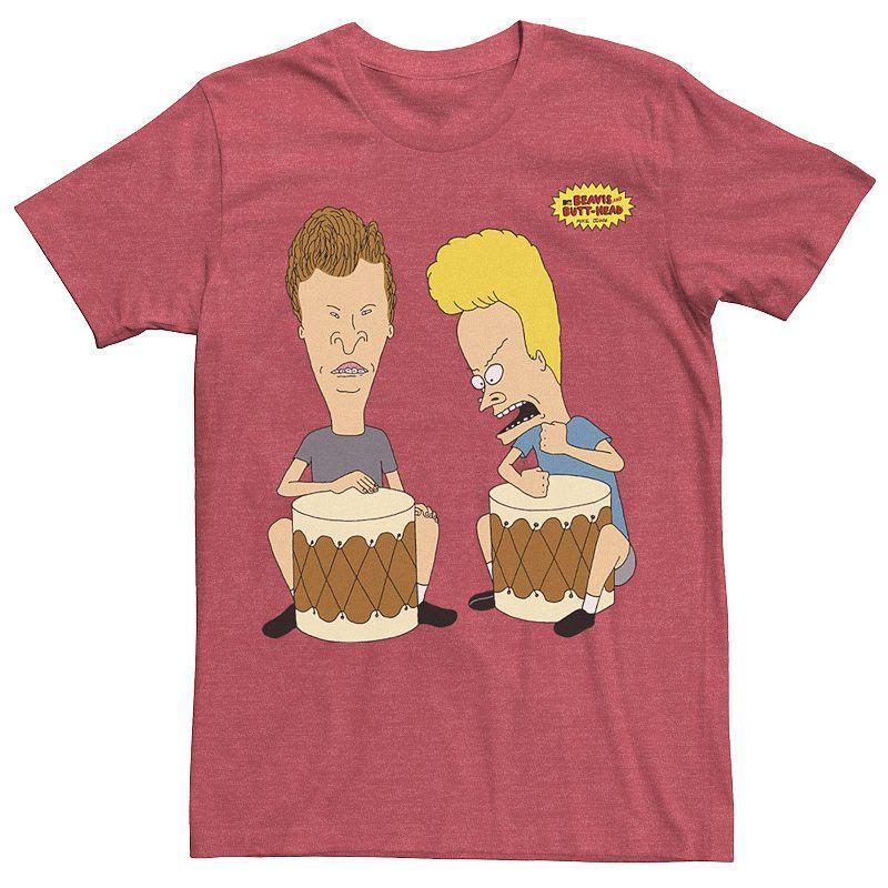 Mens Beavis And Butthead Playing Bongos Portrait Tee Red Product Image