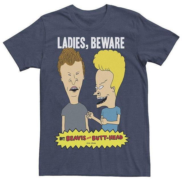 Mens Beavis & Butt-Head Ladies Beware Portrait Logo Tee Navy Grey Product Image