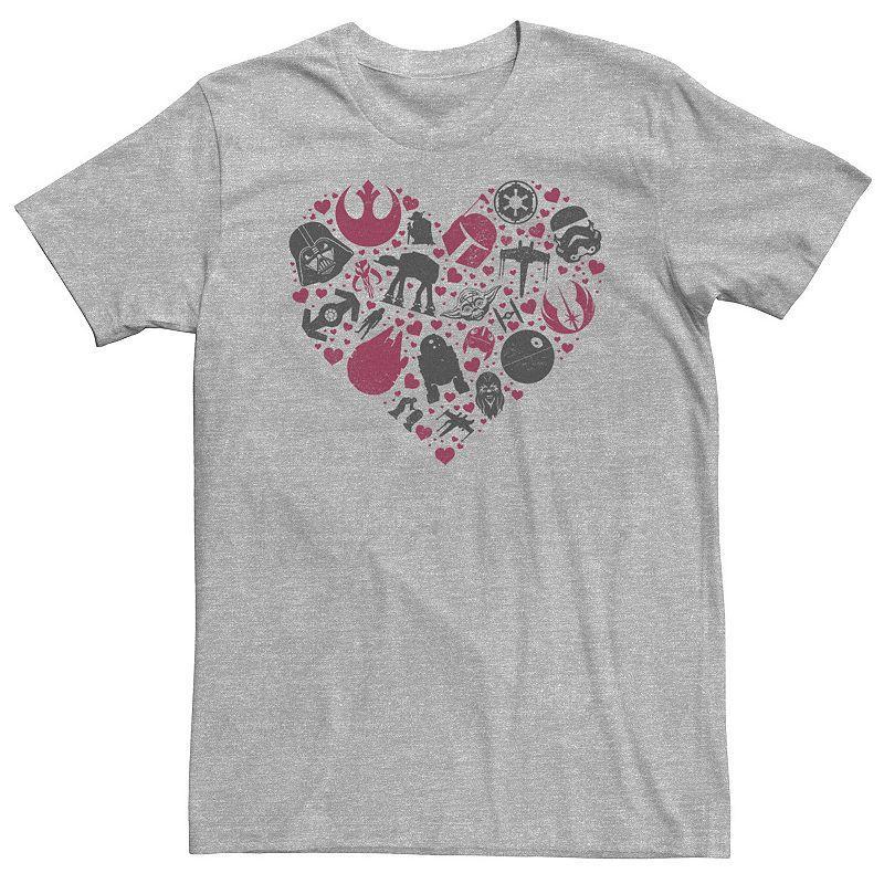 Big & Tall Star Wars Group Shot Iconic Heart Fill Valentines Day Tee, Mens Athletic Grey Product Image