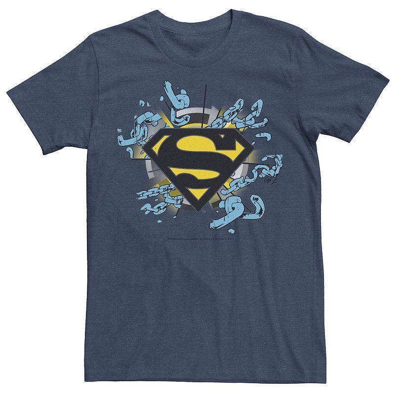 Mens DC Comics Superman Chain Link Logo Tee Navy Grey Product Image