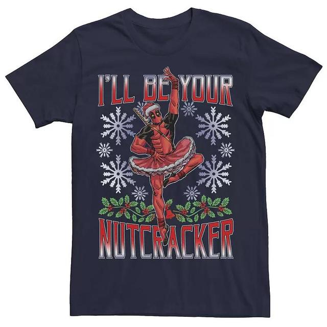 Big & Tall Marvel Deadpool Nutcracker Ballerina Santa Holiday Tee, Mens Blue Product Image