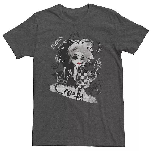 Big & Tall Disney Cruella Artsy Collage Tee, Mens Navy Grey Product Image