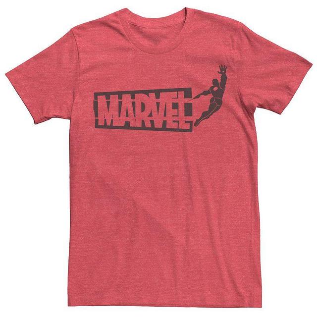 Mens Marvel Iron Man Flat Black In Flight Silhouette Logo Graphic Tee Red Grey Product Image