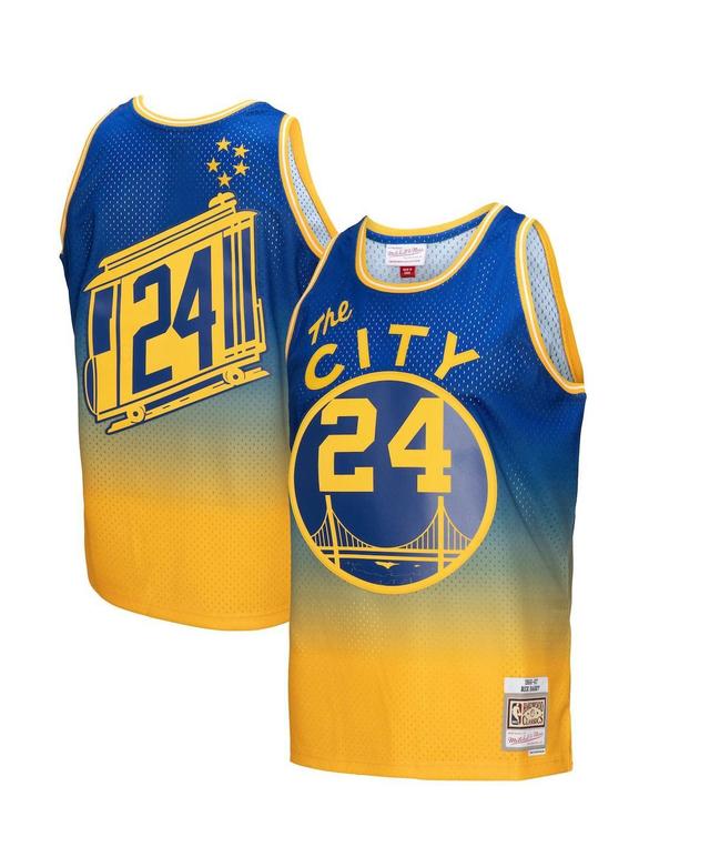 Mens Mitchell & Ness Rick Barry Gold, Royal San Francisco Warriors 1966/67 Hardwood Classics Fadeaway Swingman Player Jersey - Gold, Royal Product Image