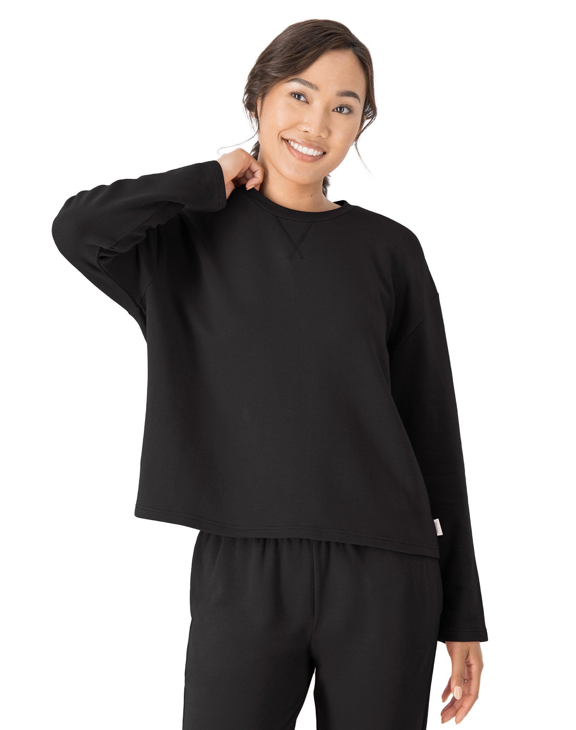 Hanes Originals Comfywear Womens French Terry Crewneck Pullover Black XS Product Image