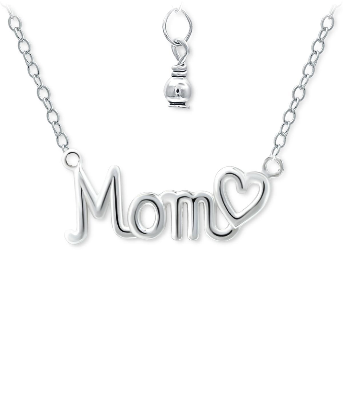 Aleure Precioso Sterling Silver Polished Mom with Heart Necklace, Womens Product Image