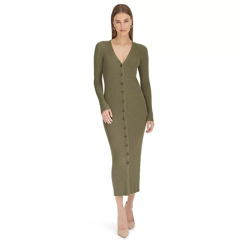 Womens Harper Rose Long Sleeve Button-Up V-Neck Maxi Sweater Dress Product Image