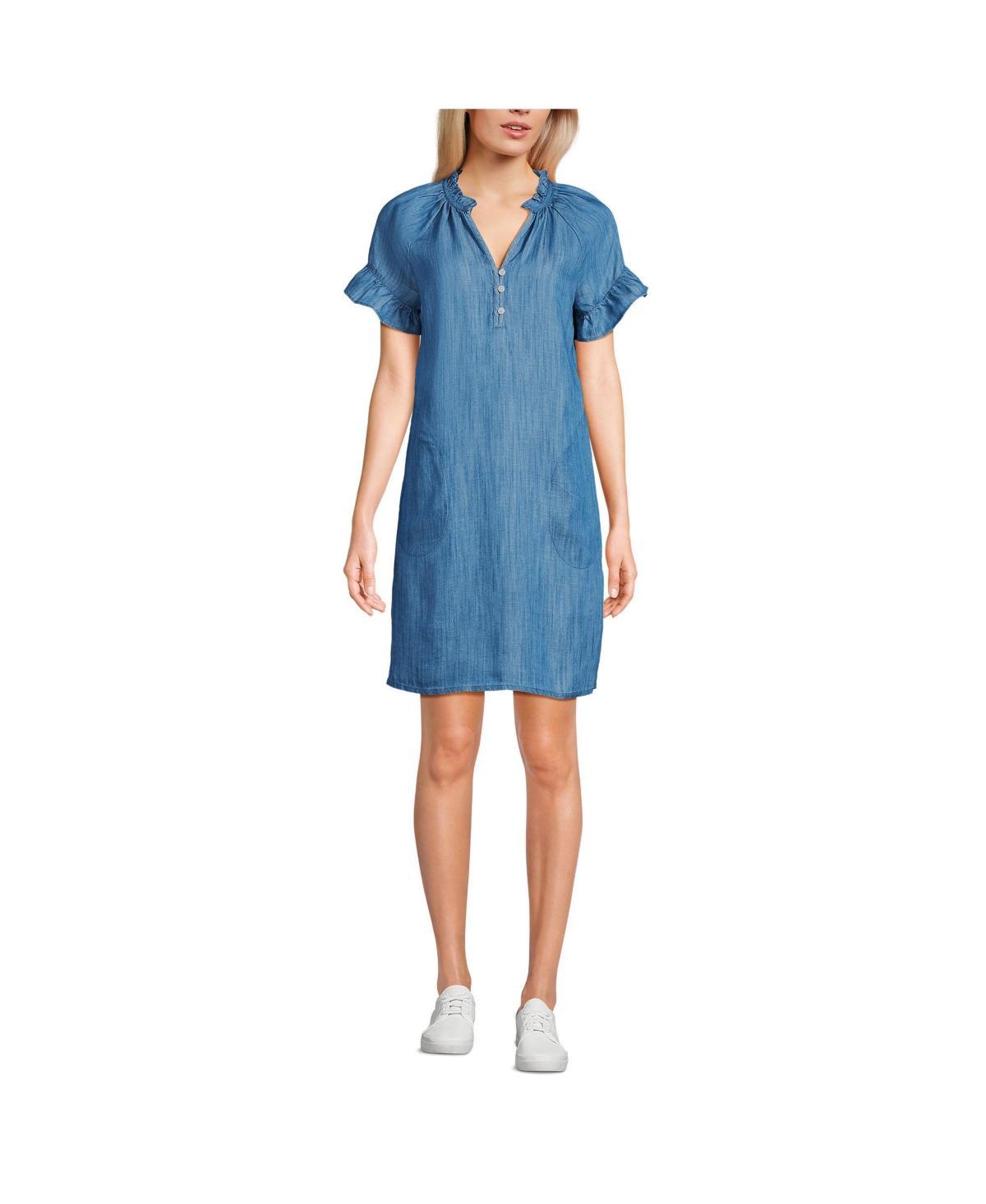 Womens Lands End Chambray Short Sleeve Shift Dress Soft Blue Product Image