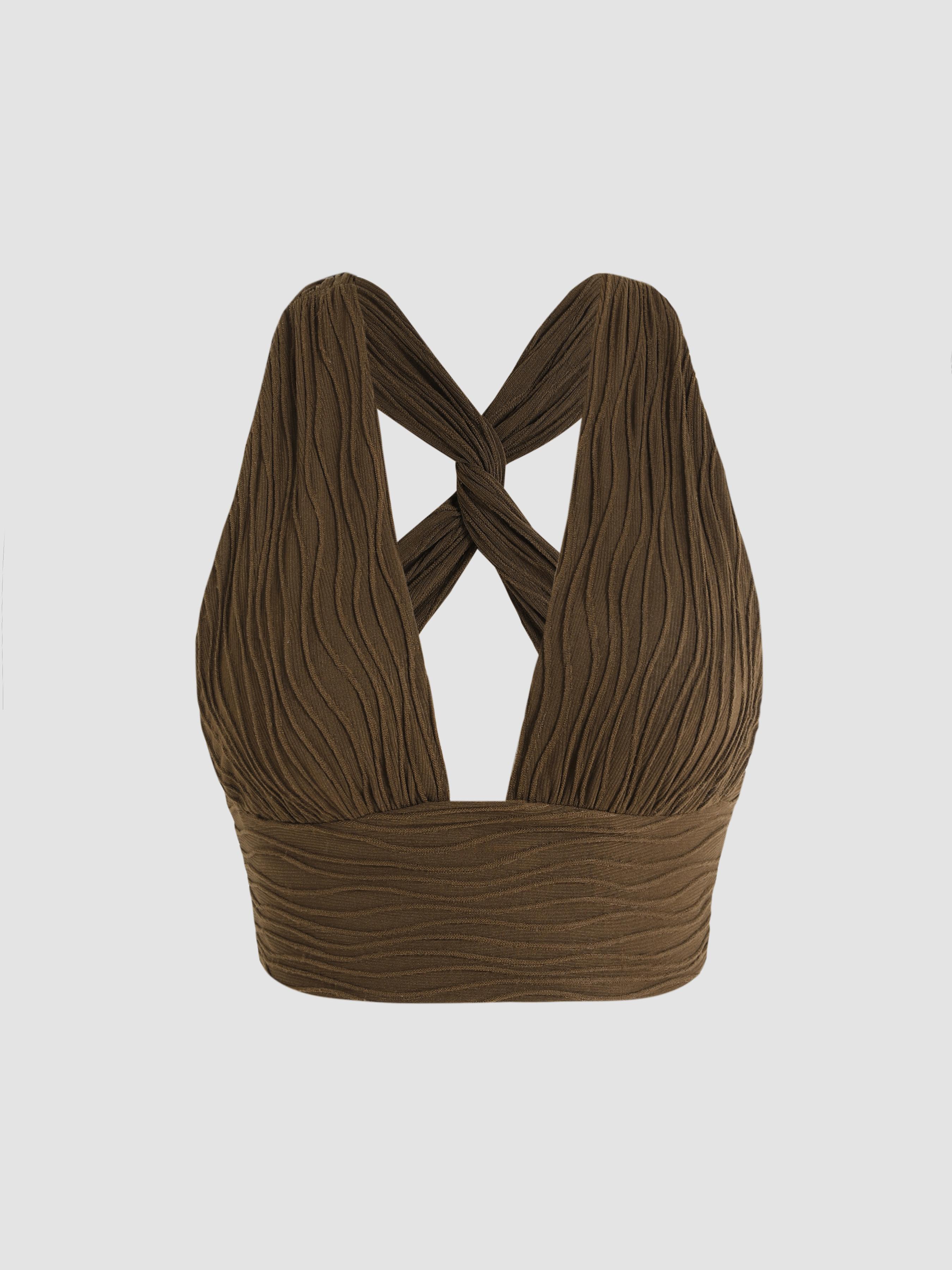 Solid Back Cross Crop Halter Top Product Image