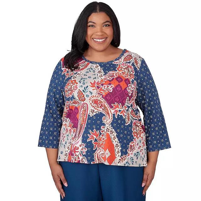 Plus Size Alfred Dunner Paisley Patchwork Knotted Crewneck Top, Womens Product Image