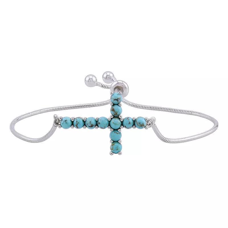 Gemistry Sterling Silver Turquoise Cross Adjustable Bracelet, Womens Product Image