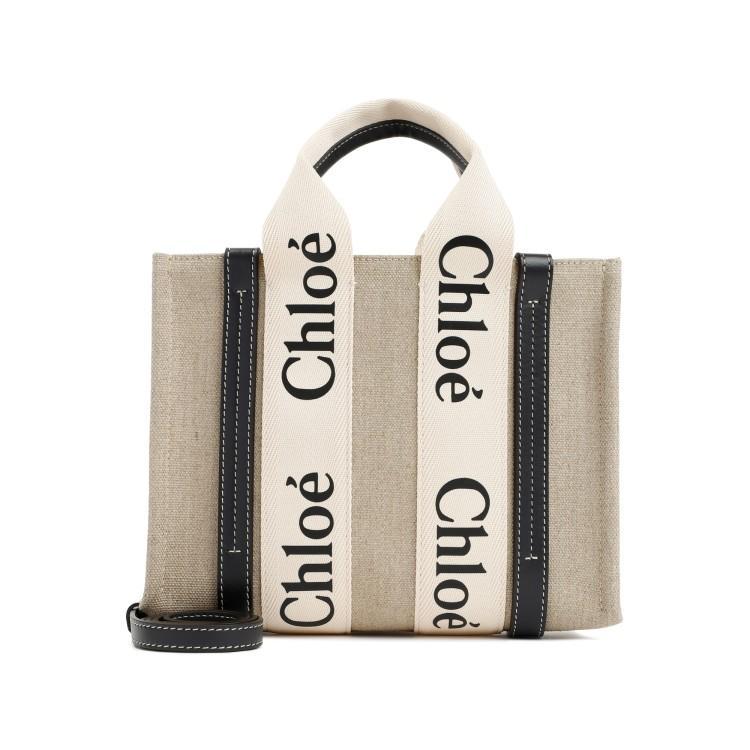 CHLOÉ White Blue Small Woody Tote Bag In Neutrals Product Image