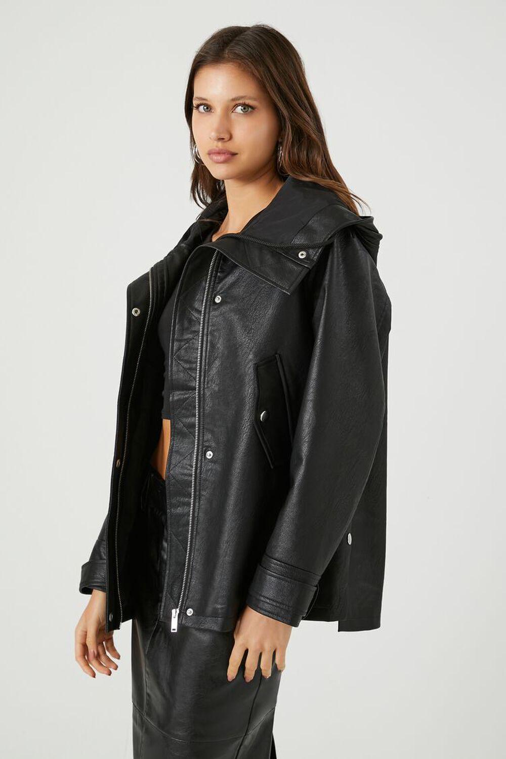 Faux Leather Hooded Jacket | Forever 21 Product Image