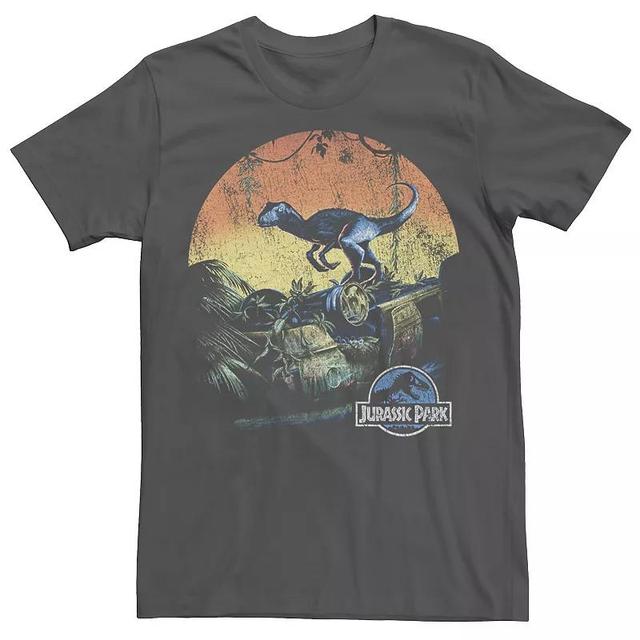 Mens Jurassic World Retro Raptor Sunset in Jungle Tee Product Image