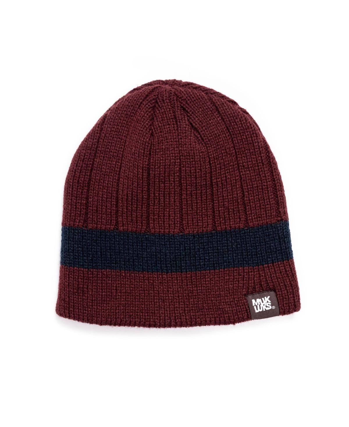 Muk Luks Mens Ribbed Beanie, Oxblood/Navy - Shadow Product Image