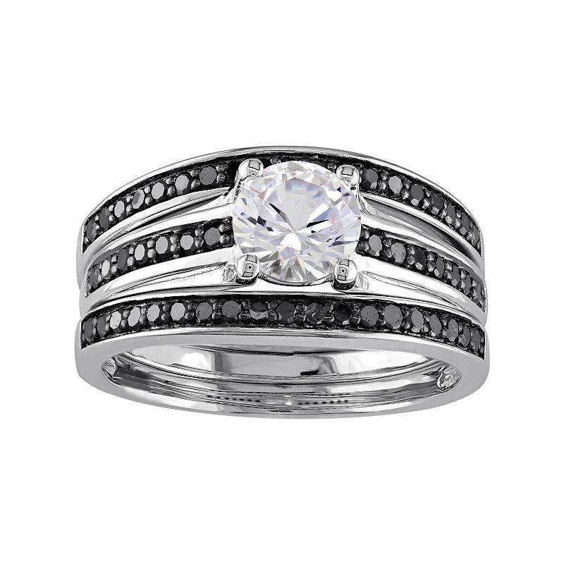 Stella Grace Sterling Silver 1/2 Carat T.W. Black Diamond & Lab-Created White Sapphire Engagement Ring Set, Womens Product Image