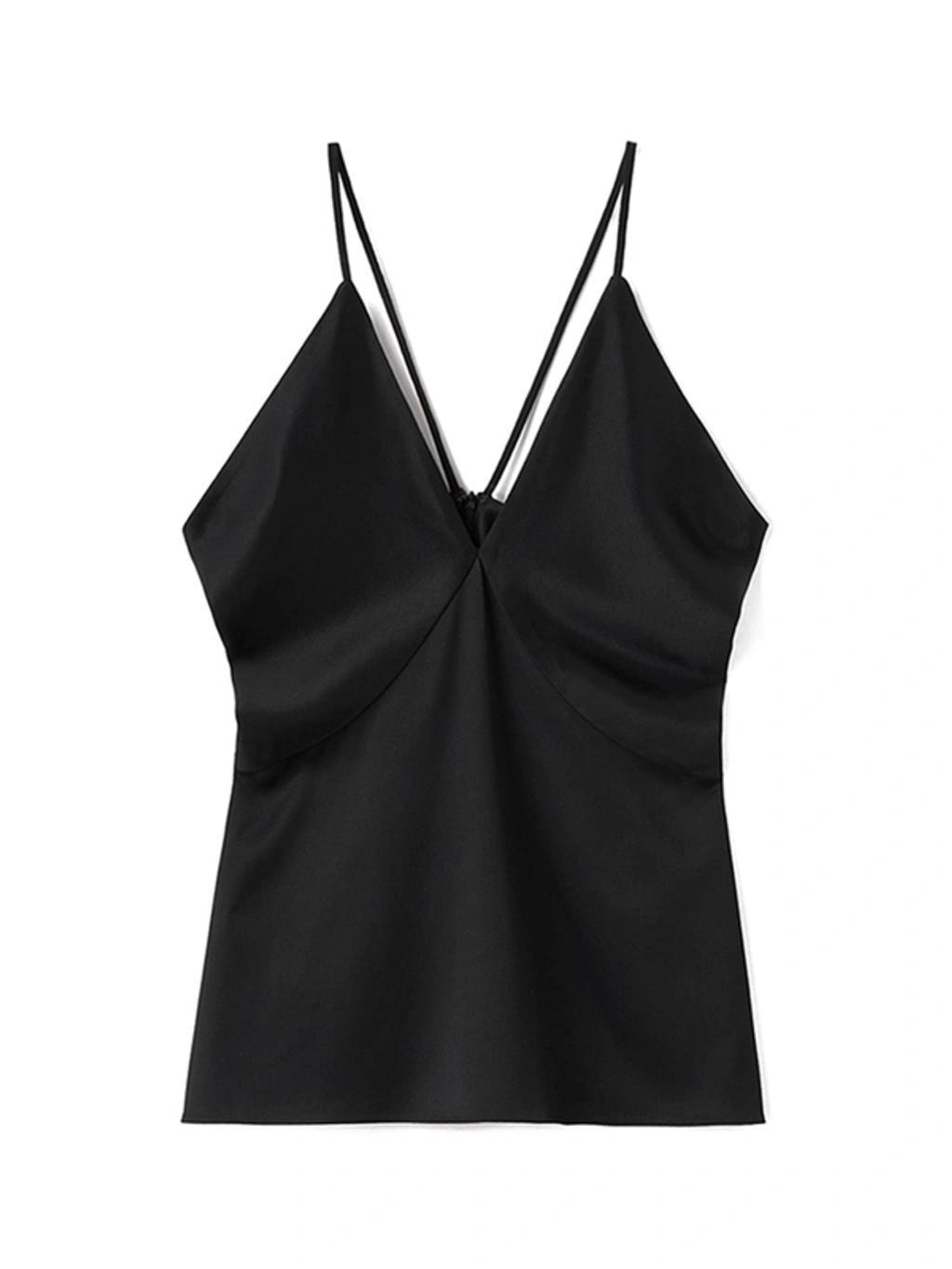 Draped Satin-twill Camisole In Black Product Image