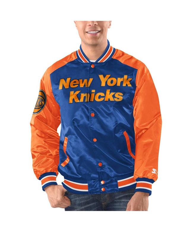 Starter Mens Blue New York Knicks Renegade Satin Full-Snap Varsity Jacket - Blue, Orange Product Image