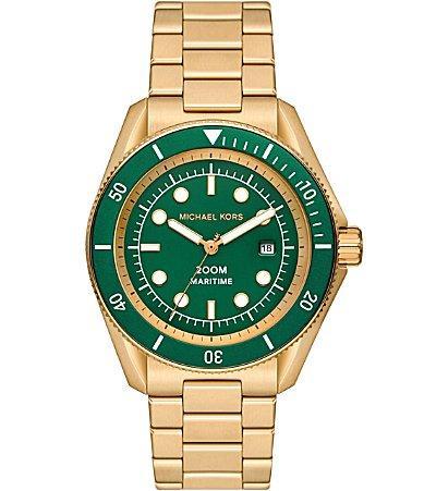 Michael Kors Mens Maritime Three-Hand Gold-Tone Stainless Steel Watch 42mm Product Image