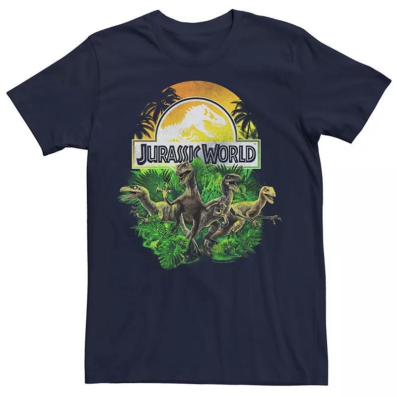 Mens Jurassic Park Distressed Raptor Group Shot Logo Tee Blue Product Image