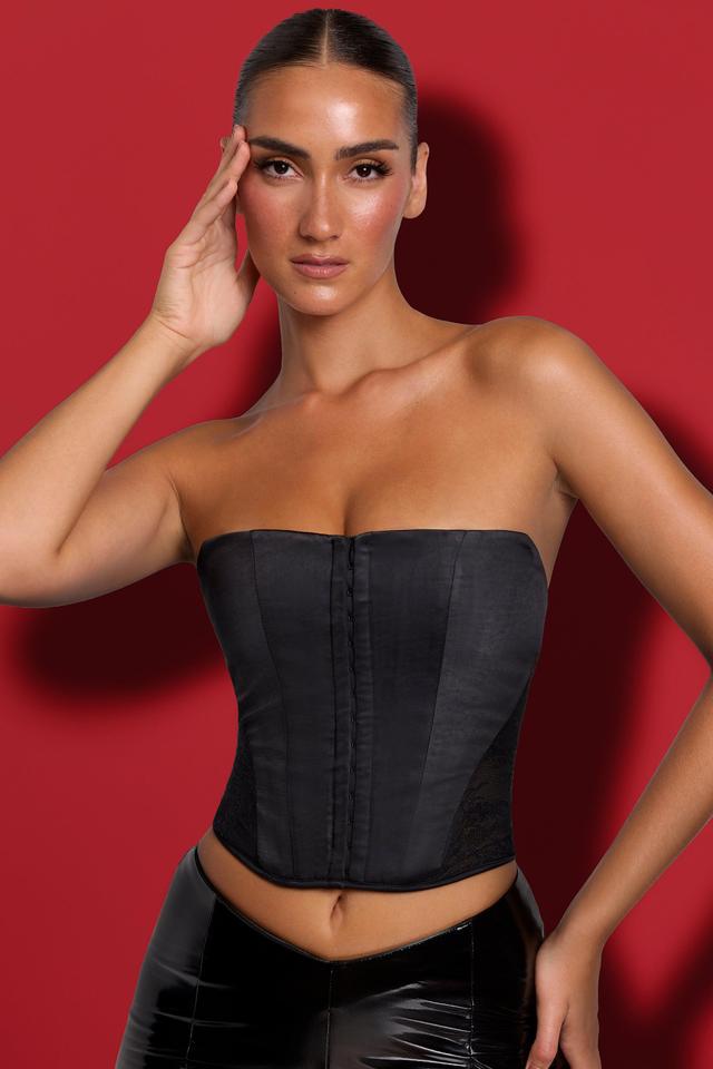 Satin Strapless Corset in Black Product Image