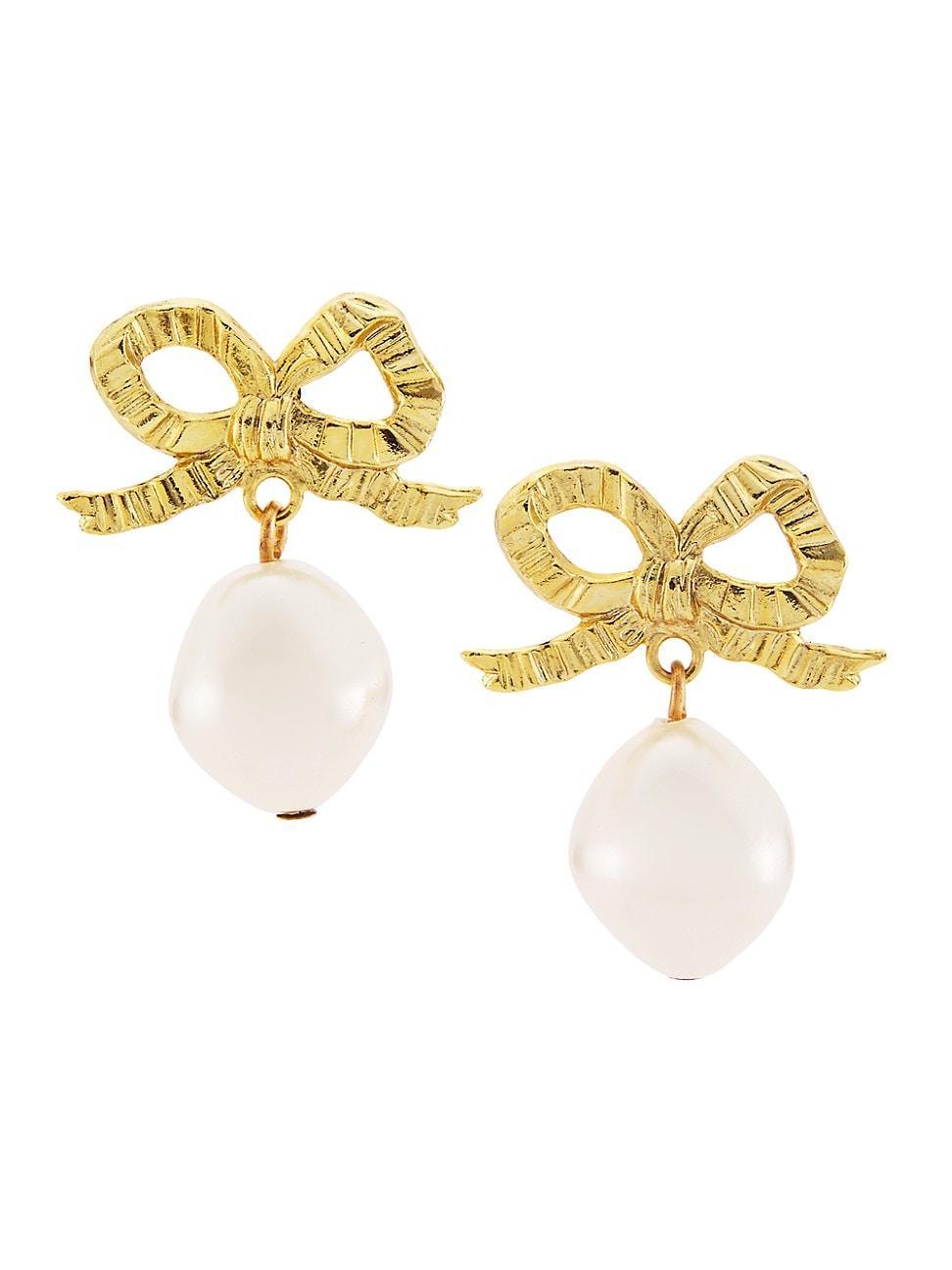 Womens Khloe 18K-Gold-Plated & Imitation Pearl Drop Earrings Product Image