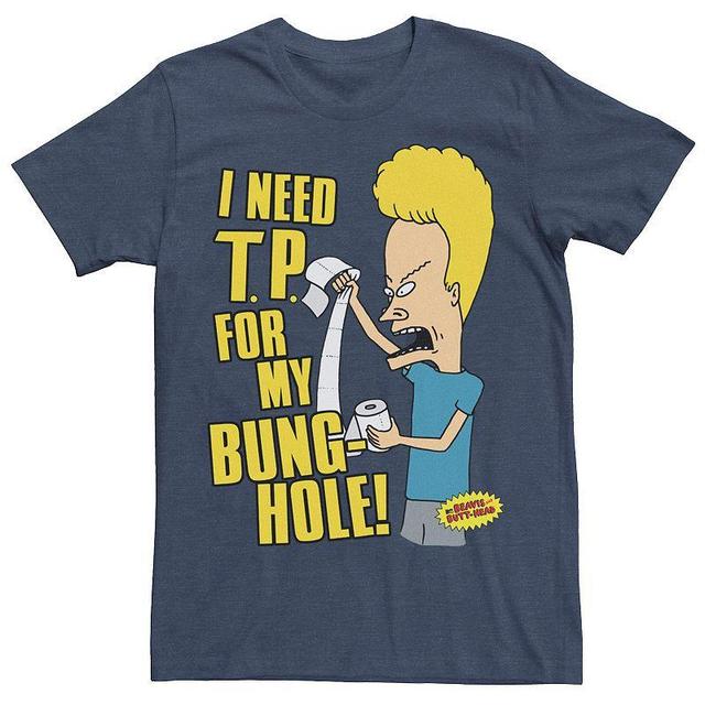 Mens Beavis & Butthead I Need T.P. Humor Text Tee Navy Grey Product Image