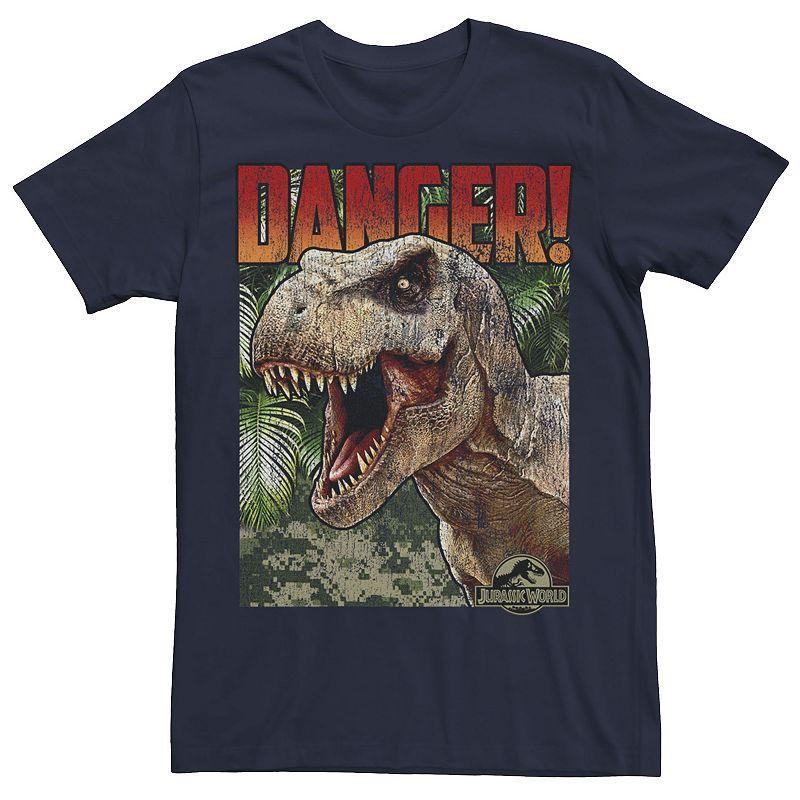 Mens Jurassic World Danger T-Rex Retro Poster Graphic Tee Product Image