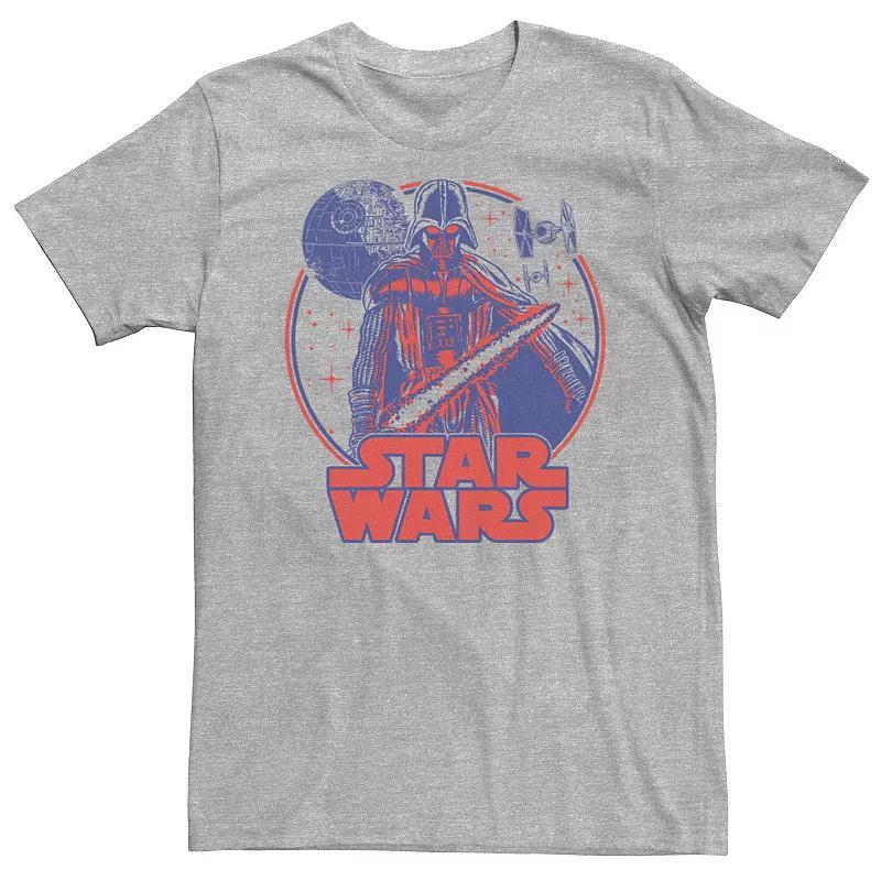 Mens Star Wars Darth Vadar Approaches Death Star & Red Logo Tee Athletic Grey Product Image